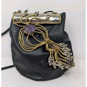 Vtg 70s Carvalhu Rio Sculpture Amethyst Brass Bag Dutra Copa Collection Purse